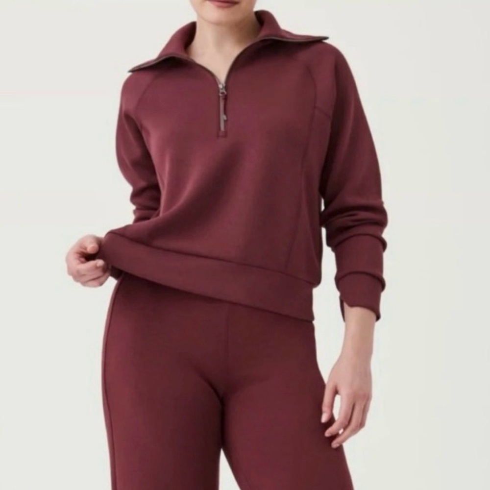 Burgundy Spanx Air Essentials Half Zip Size Medium NWOT